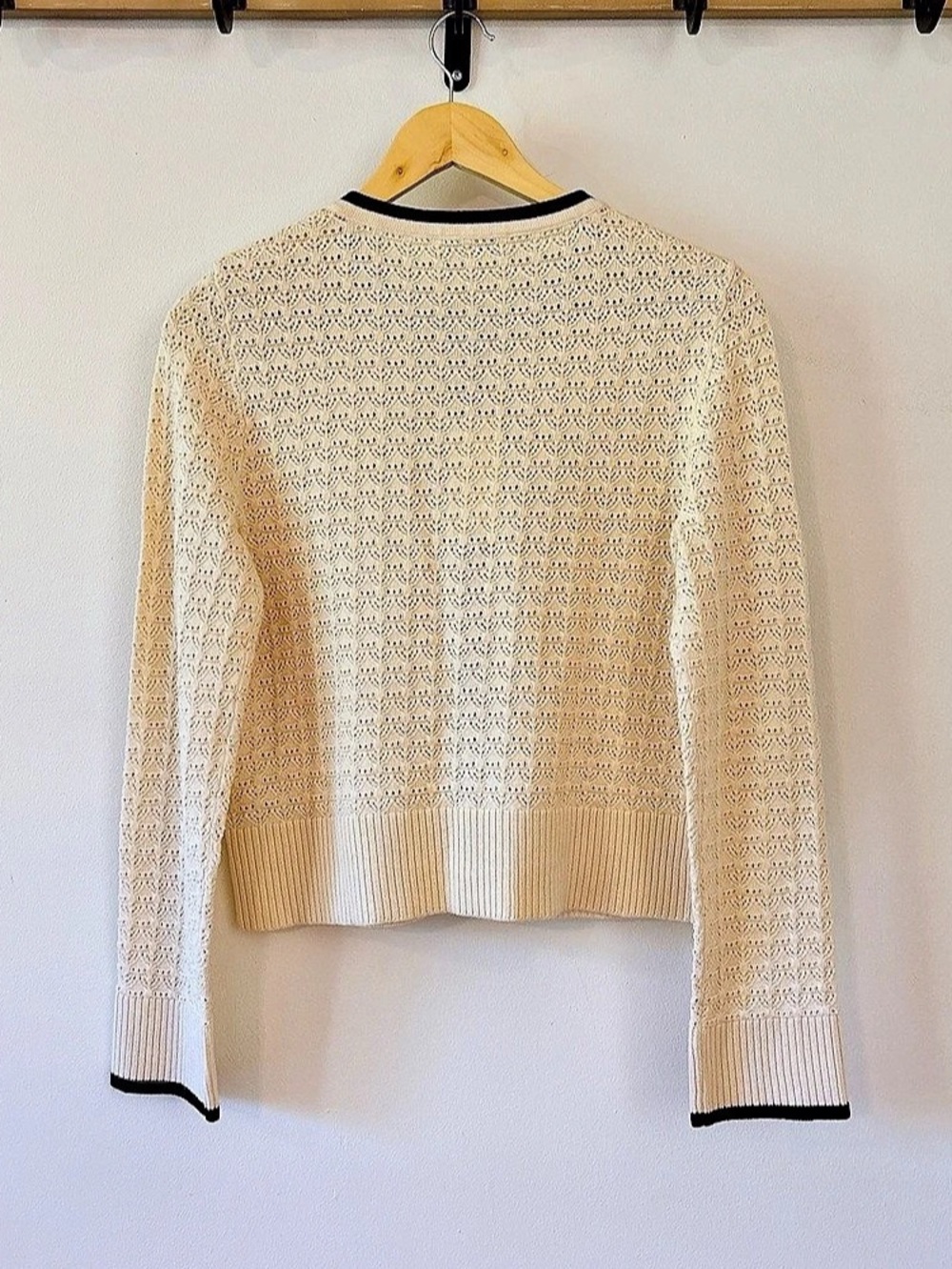 Veronica Beard Pipes & Shawl Cardigan Cream & Black Cotton Cashmere Cardigan - Picture 3 of 8